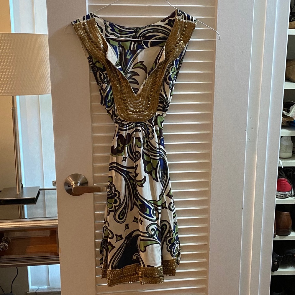 Akiko multi pattern dress with gold neckline